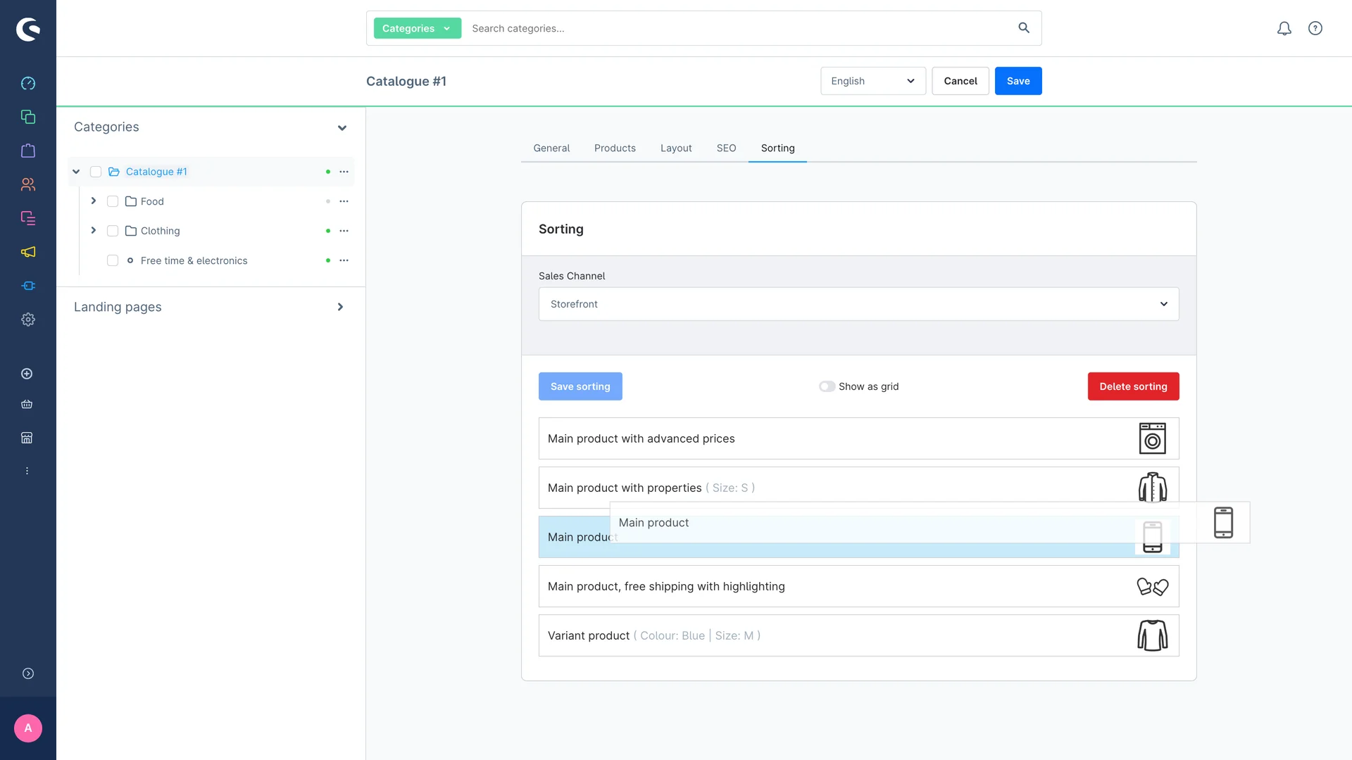 Individuelle Drag & Drop Produktsortierung in den Kategorien